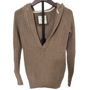 American Eagle Brown V Neck Hooded Sweater Size Small